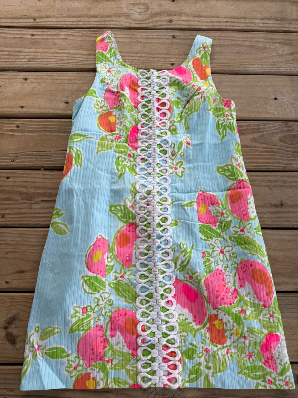 Lilly Pulitzer Blue Pink Floral Shift Dress White Lace Trim Sleeveless - Picture 3 of 11